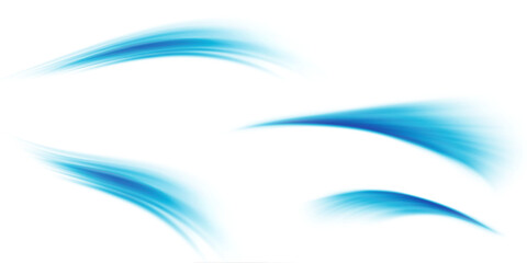 Set of blue air flow wave effects. Design element to visualize the flow of air or water. Isolated on white background.