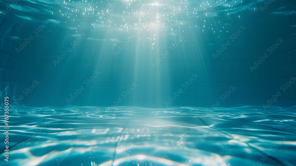 Poster Underwater empty swimming pool background with copy space : Generative AI