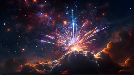 fireworks in the night sky - obrazy, fototapety, plakaty