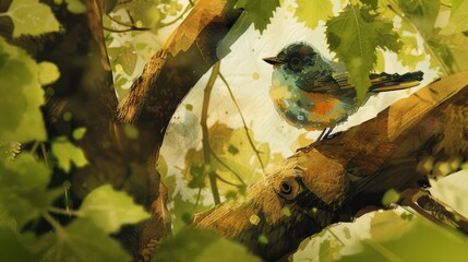 Fototapeta premium Tiny bird frolicking in a tree