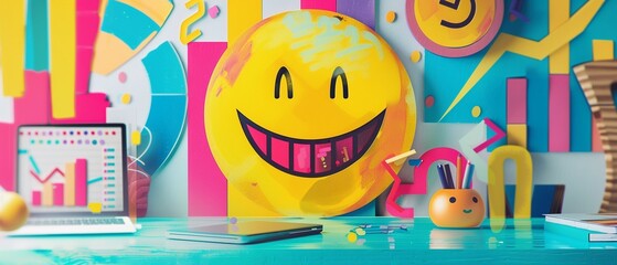 Craft a detailed digital rendering capturing the pursuit of happiness index theme