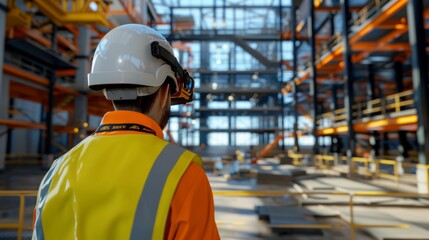 Construction Worker Overseeing Site Progress