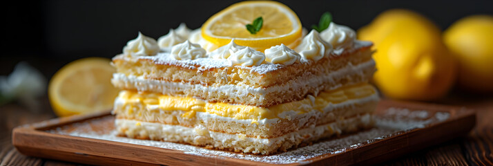A Cake with Cream and Lemon on Top,
Carlota de limon mexican lemon icebox cake mexican desserts Food Photography
