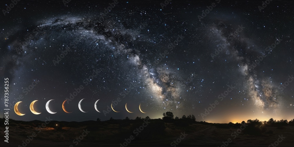 Poster a composite image of the phases of a partial solar eclipse superimposed on a starry night sky.