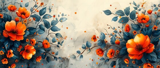 The mixture of golden elements and watercolor painting creates a beautiful, unique floral illustration. The background of the painting is textured, with handdrawn plants, tropical flowers, leaves.