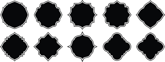 Islamic vector shape of a window or door arch. islamic shape illustration design blank islamic shape template frames. Elegant Islamic frame shape. Vector design Set.	

