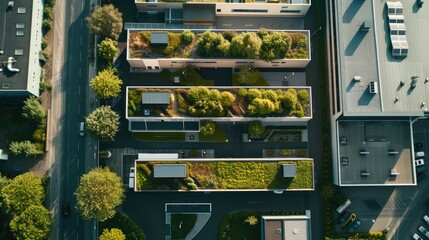 Eco-friendly building in modern factory and industrial zone, drone photography, Ai generated for ads - obrazy, fototapety, plakaty
