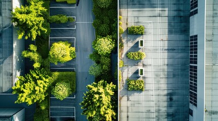 Eco-friendly building in modern factory and industrial zone, drone photography, Ai generated for ads