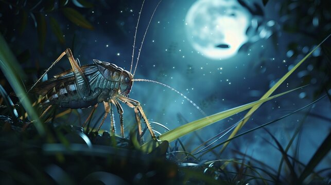Illustrate the Mole Crickets sleek movements and the ethereal glow of the moonlit garden using photorealistic digital rendering techniques