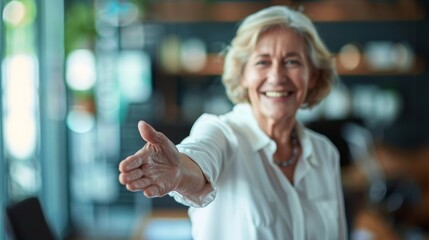 Fototapeta premium Smiling Woman Extending Hand