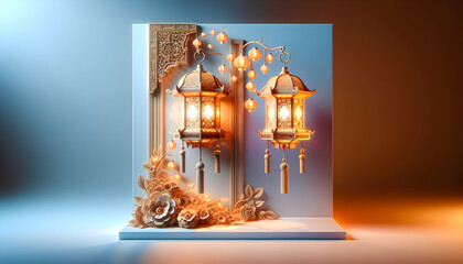 Lanterns of Faith: Ornate 3D Poster Style Advertising Representing Warm New Year Blessings in an Isaramic Theme