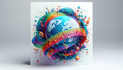 Melodic Celebrations: 3D Poster Depicting Unity Through Music on World Music Day