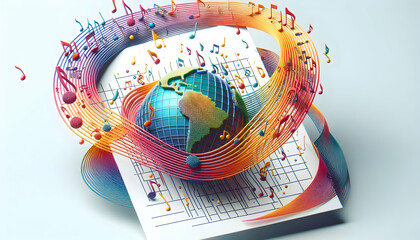 Vibrant Melody Unity: 3D Poster Symbolizing Global Music Day Celebrations