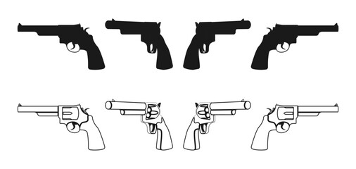 gun revolver pistol icon set. Vector Illustration isolated on white background.
