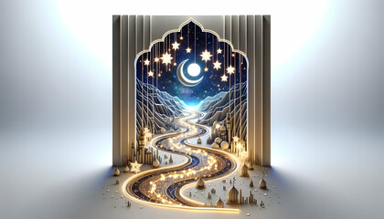 3D Poster of Starlit Path: Guiding towards Islamic New Year Greeting Card
