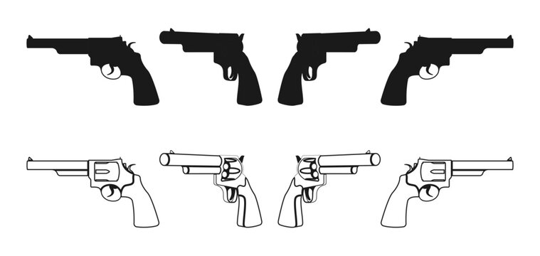 gun revolver pistol icon set. Vector Illustration isolated on white background.