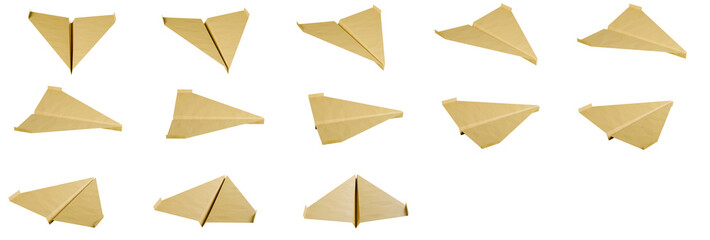 Paper airplane from different angles, 360-degree view, yellow paper, sprites