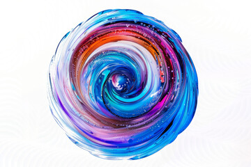 Rainbow, swirling vortex of contrasting liquid textures and shades, on a white background