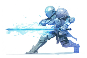 Lightwave Defender: A warrior emitting a protective energy aura, wielding a light saber-like weapon, set on a white background.