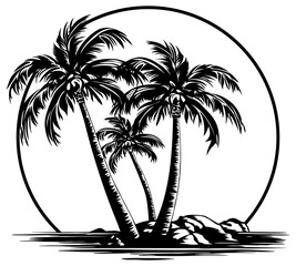 black silhouette of palm trees on the island