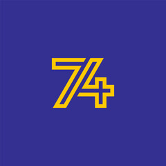 Fototapeta premium 74 number logo with monoline style - yellow color.
