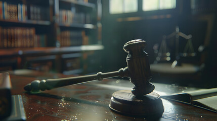 judgment hammer Legal office Attorney at law Law and justice Wooden judge gavel closeup view lawyers desk : Generative AI