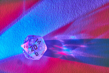 Colorful Gaming Die in Magical Light, Macro Perspective