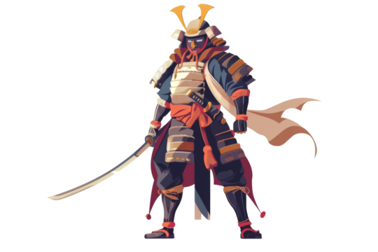 Samurai warrior: A Japanese samurai in elegant armor, holding a katana, on a minimalist white setting.
