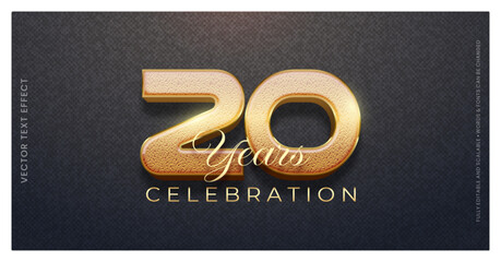 Editable text effect twenty years anniversary with 3d gold effect