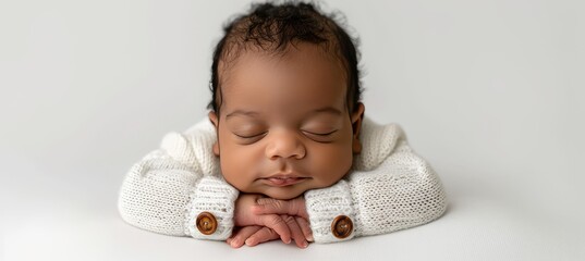 Tranquil african newborn baby peacefully sleeping on a comfortable and inviting white bed