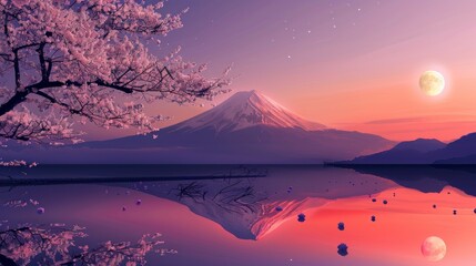 beautiful landscape of Mount Fuji Sunset in high resolution and high quality - obrazy, fototapety, plakaty
