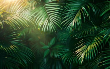 Fototapeta na wymiar Palm Leaves Illustration Background with Warm Summery Shades. Text Area
