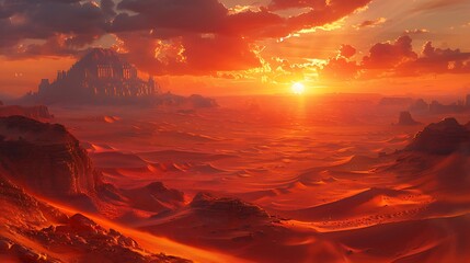 Embark on a voyage across the vast expanse of a shimmering desert, where dunes stretch to the horizon beneath an endless sky. The shifting sands whisper tales of ancient caravans and forgotten oases. - obrazy, fototapety, plakaty