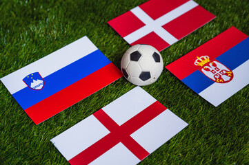 Group C at Europe football tournament in Germany in 2024. Flags of Slovenia, Denmark, Serbia,...