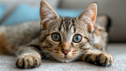 Feline Elegance: Cat Perched on Table in Cozy Indoor Setting