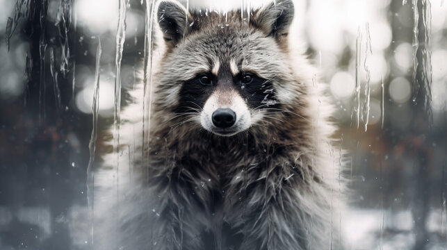 Double Exposure Raccoon Racoon White Background  ~ Created using Generative AI