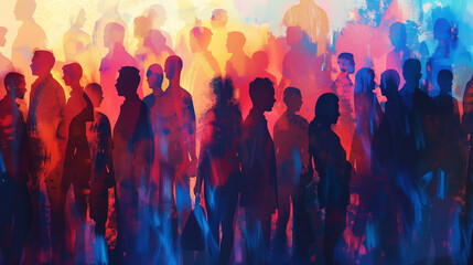 abstract silhouettes of a crowd of people