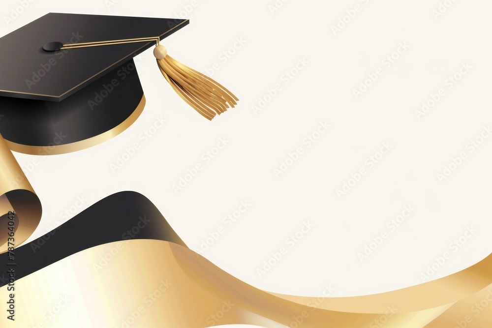 Poster gold and black graduation background with cap and diploma white space for text or graphics generativ