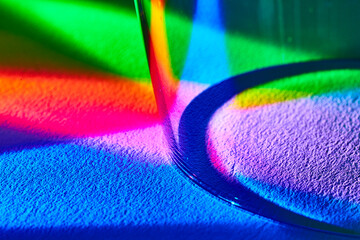 Prism Light Refraction Spectrum on Textured Surface - Macro View