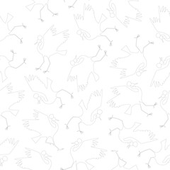black crowned crane. Vector color black seamless pattern.
