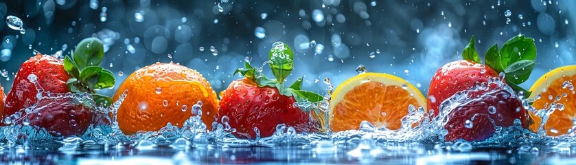 Close-up photograph captures a dynamic water splash caused by a ripe piece of fruit.