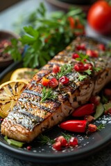 Savor the flavor of a tasty mackerel meal accompanied by a variety of fragrant seasonings and herbs.