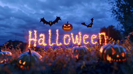 Halloween jack o lantern , text word of Halloween greetings 
