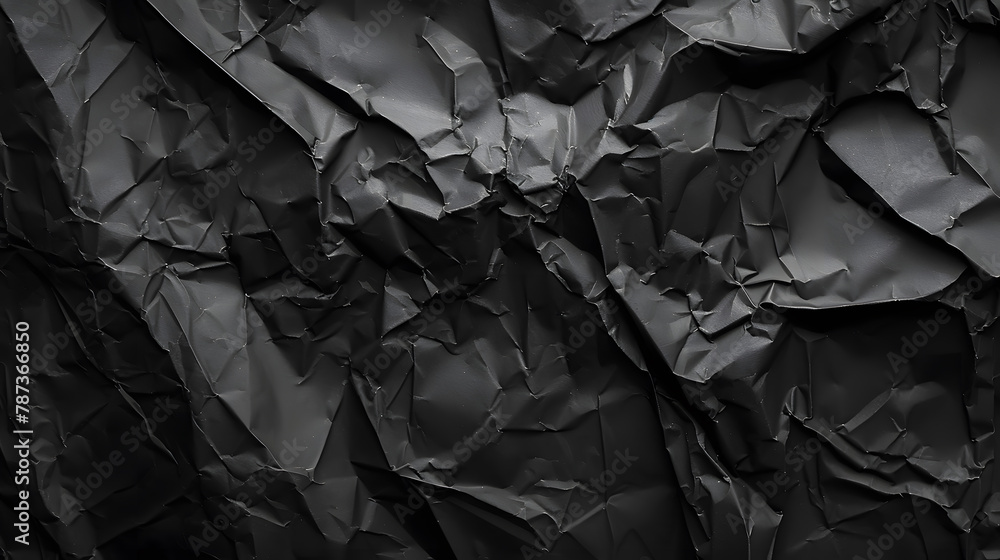 Poster Empty crumpled wet black paper blank texture copy space wall horizontal background : Generative AI