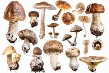  mushrooms collection isolated on white background