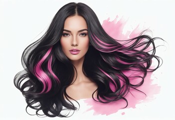 Illustration of a beautiful woman with long hair, perfect as an icon representing a hair or beauty salon. Interior decoration, images to print as a picture for wall decoration.