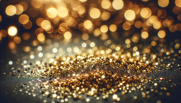 A background image featuring a close-up of sparkling gold glitter scattered across a dark surface, focus on the texture