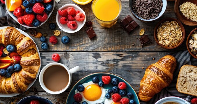 "Delicious Breakfast Spread: Fresh Fruits and Pastries"