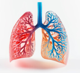 Colorful lungs with larynx, trachea, left and right lobes and bronchia, medical concept illustration - obrazy, fototapety, plakaty