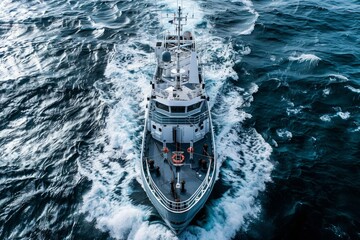 Nautical Research Ship Surveying Marine Life, Ocean Background - obrazy, fototapety, plakaty